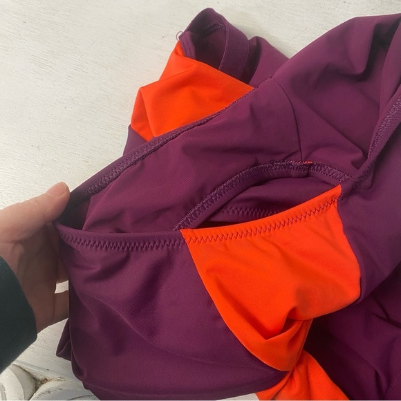 NWT Athleta Purple Orange Asymmetrical Colorblock Halter Swimsuit One-piece Sz S - Picture 6 of 8